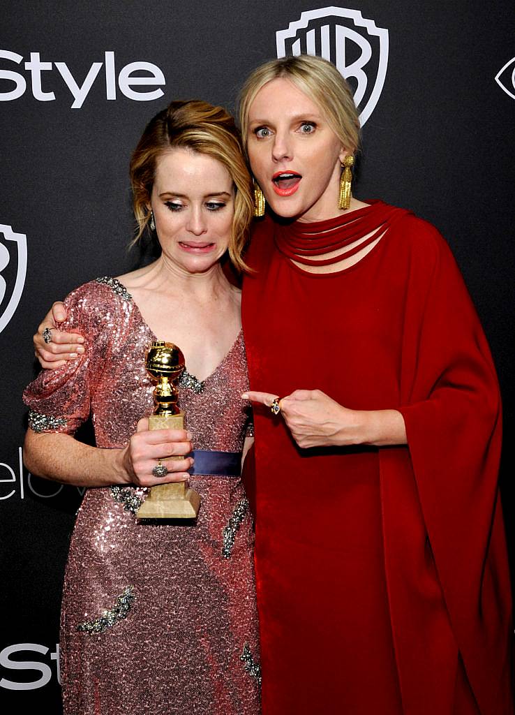 BEVERLY HILLS, CA - JANUARY 08:  Actress Claire Foy , winner of the Best Performance by an Actress in a Television Series Drama for 'The Crown' (L) and InStyle Editor-in-Chief Laura Brown attend The 2017 InStyle and Warner Bros. 73rd Annual Golden Globe Awards Post-Party at The Beverly Hilton Hotel on January 8, 2017 in Beverly Hills, California.  (Photo by John Sciulli/Getty Images for InStyle)