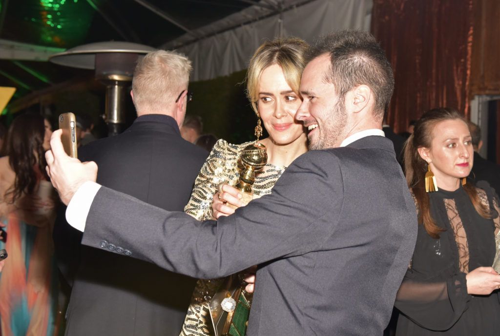 BEVERLY HILLS, CA - JANUARY 08:  Actress Sarah Paulson and Director Tom Ford pose for a selfie at FOX and FX's 2017 Golden Globe Awards after party at The Beverly Hilton Hotel on January 8, 2017 in Beverly Hills, California.  (Photo by Rodin Eckenroth/Getty Images)