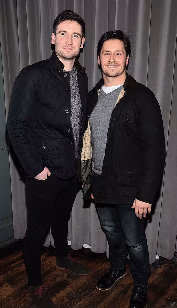 Anthony Devane and Dan Ryan at the launch of Andrea Hayes's book My Life Goals Journal at Farrier and Draper, Dublin. Picture: Brian McEvoy.