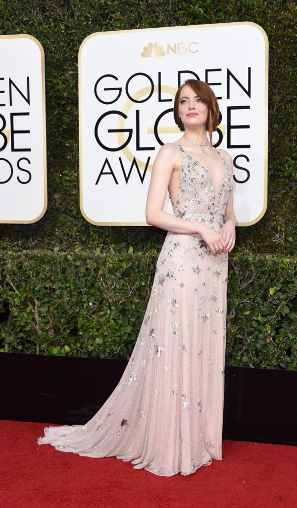 Actress Emma Stone arrives at the 74th annual Golden Globe Awards, January 8, 2017, at the Beverly Hilton Hotel in Beverly Hills, California.  / AFP / VALERIE MACON        (Photo credit should read VALERIE MACON/AFP/Getty Images)