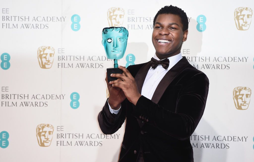 John Boyega poses with the EE Rising Star Award in the winners room at the EE British Academy Film Awards at the Royal Opera House on February 14, 2016 in London, England.  (Photo by Ian Gavan/Getty Images)