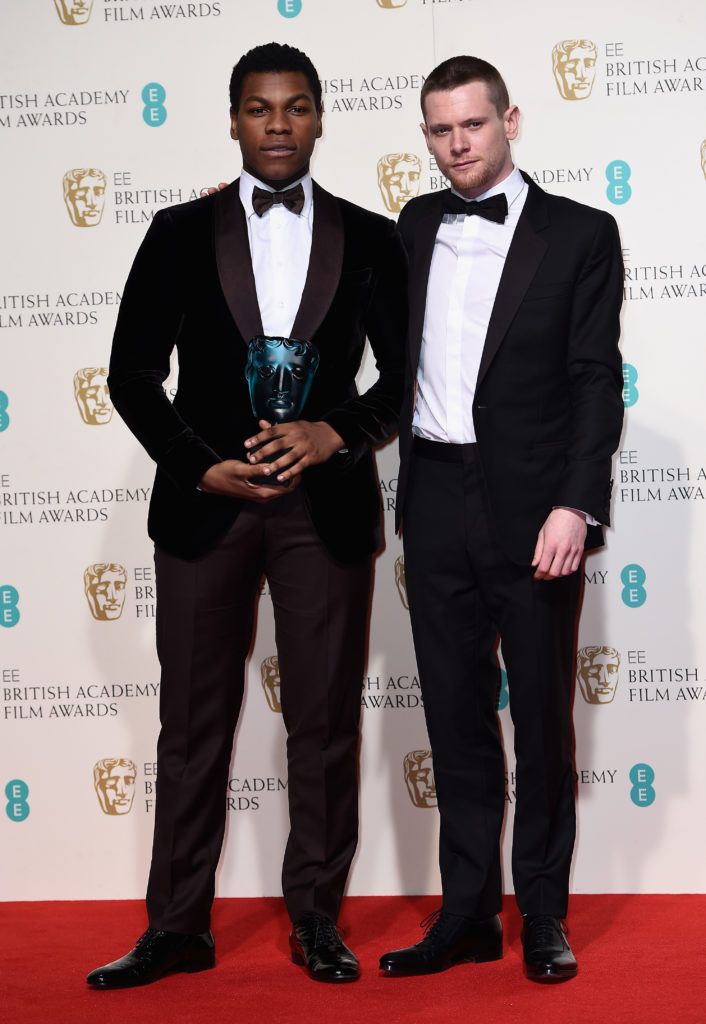 Jack O'Connell (R) poses with rising star winner John Boyega in the winners room at the EE British Academy Film Awards at the Royal Opera House on February 14, 2016 in London, England.  (Photo by Ian Gavan/Getty Images)