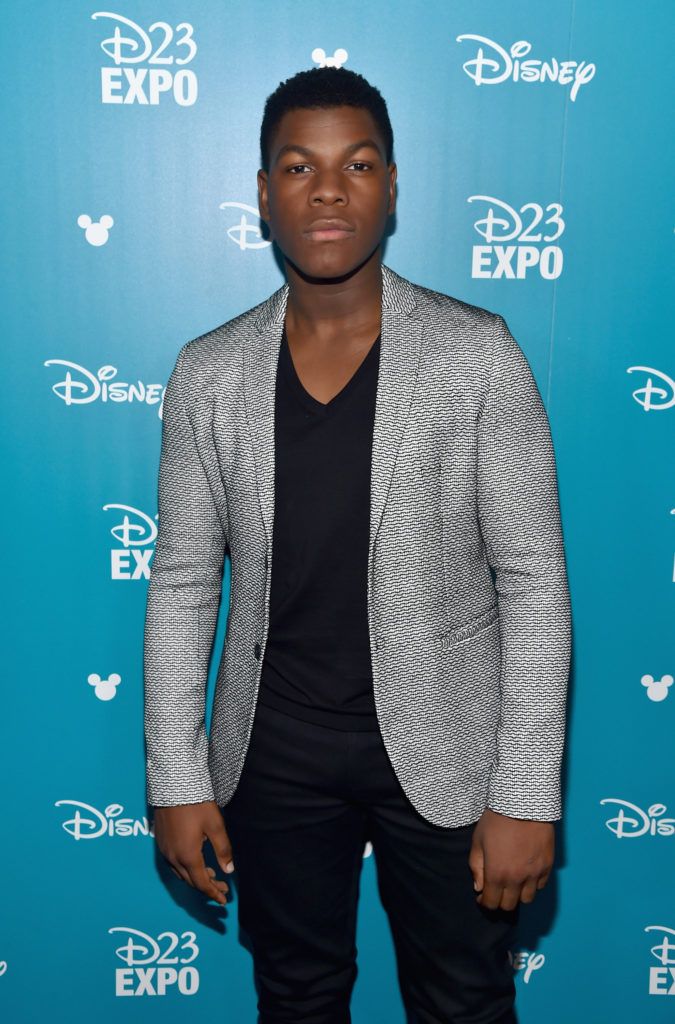 John Boyega of STAR WARS: THE FORCE AWAKENS took part today in "Worlds, Galaxies, and Universes: Live Action at The Walt Disney Studios" presentation at Disney's D23 EXPO 2015 in Anaheim, Calif.  (Photo by Alberto E. Rodriguez/Getty Images for Disney)