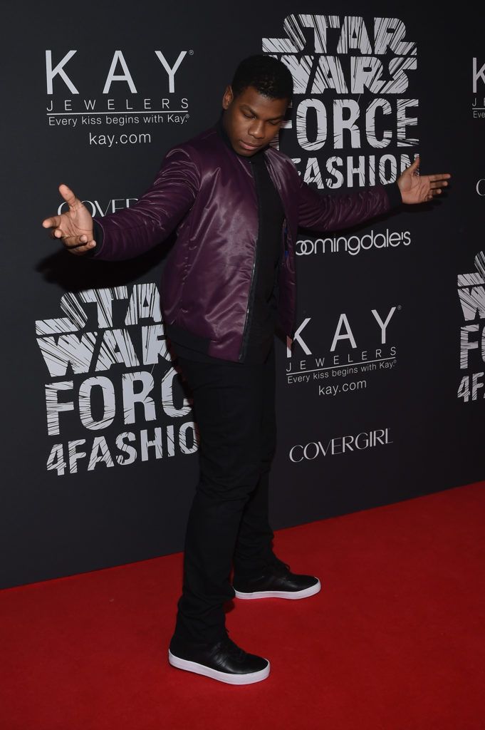 John Boyega attends the Star Wars "Force 4 Fashion" Event on Dec. 2 at the Skylight Modern in NYC. Top designers showcased bespoke looks inspired by characters from Star Wars: The Force Awakens that will be auctioned off for Bloomingdales holiday charity.  (Photo by Larry Busacca/Getty Images for Disney Consumer Productsfor Disney)