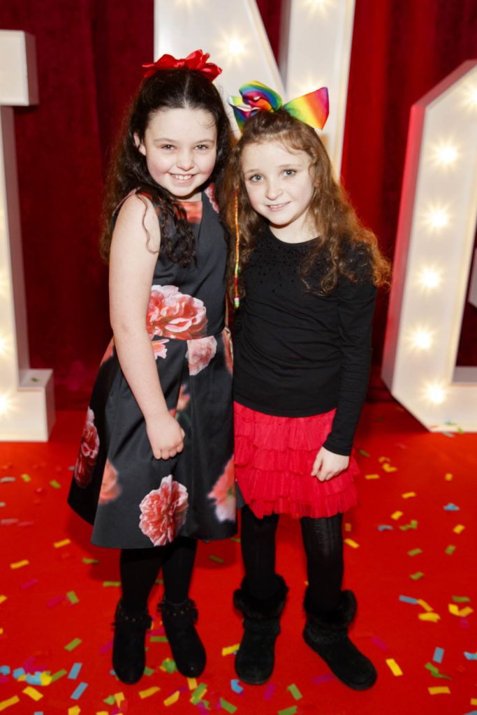 Mia Flynn (9) and Ella McIlwaine (9) pictured at the Irish premiere screening of Illumination's new animation film SING at the Savoy Cinema, Dublin. Picture Andres Poveda