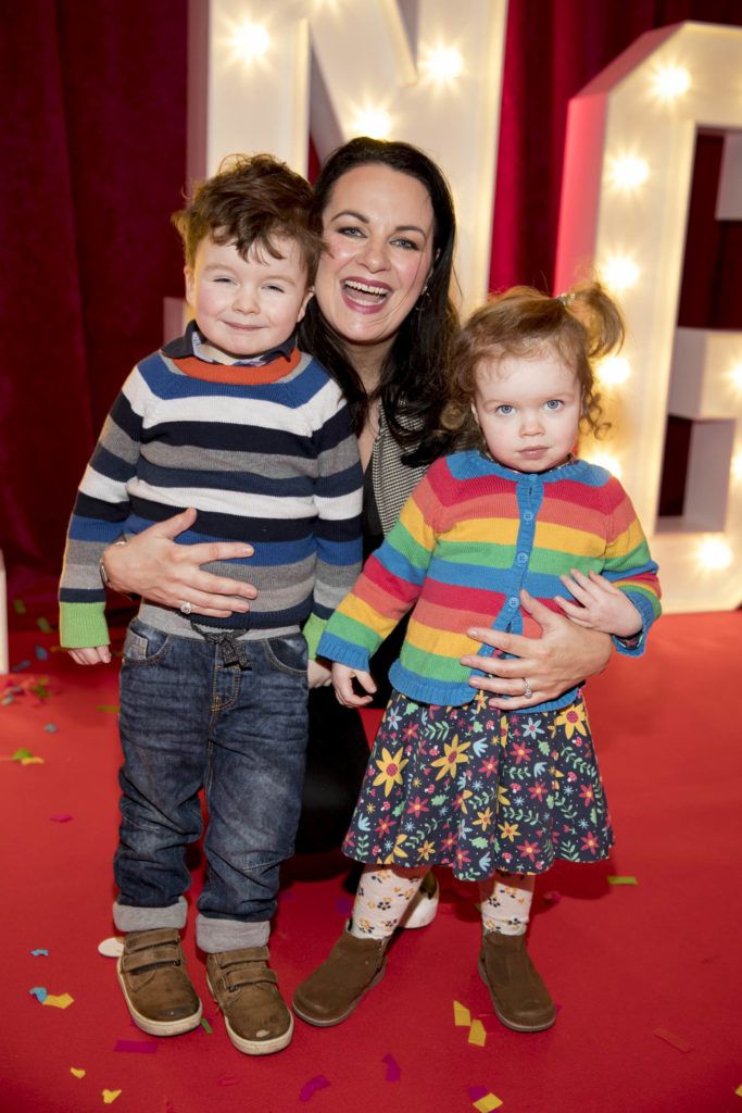 Triona McCarthy with children Maxie (3) and Mini (2) White pictured at the Irish premiere screening of Illumination's new animation film SING at the Savoy Cinema, Dublin. Picture Andres Poveda