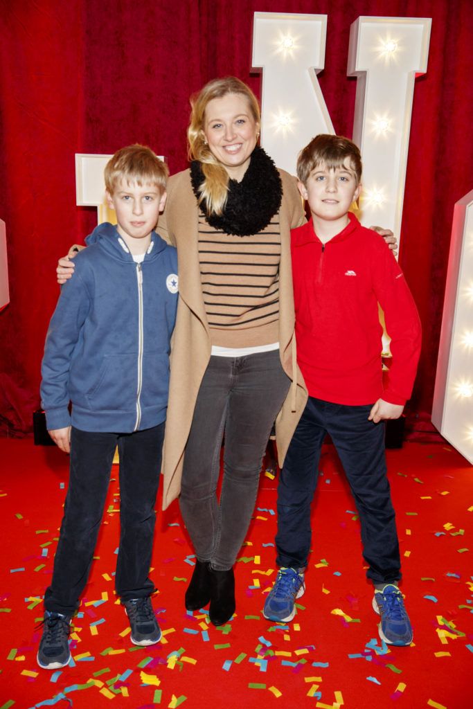 Andrea Kissane with Lucas and Conor Sowerby (10) pictured at the Irish premiere screening of Illumination's new animation film SING at the Savoy Cinema, Dublin. Picture Andres Poveda