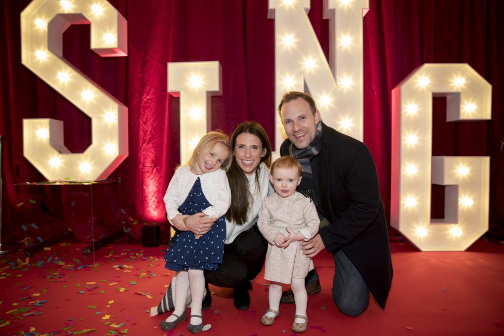 Ann and Brendan Hussey with Issabele (3) and Lucia (1) pictured at the Irish premiere screening of Illumination's new animation film SING at the Savoy Cinema, Dublin. Picture Andres Poveda