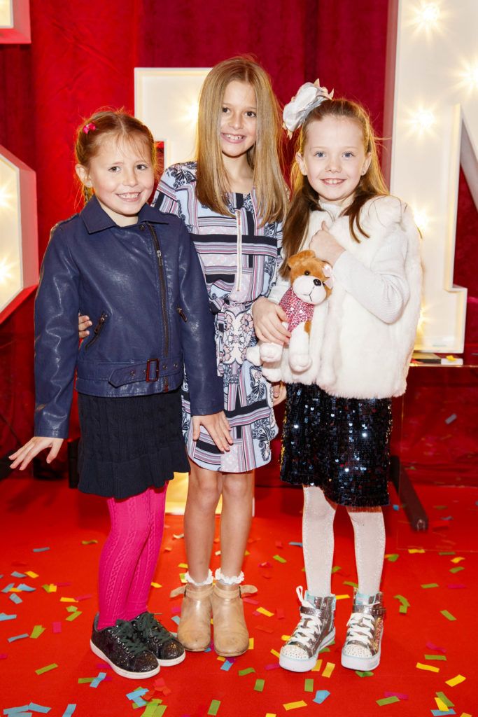 Molly and Cameron O'Leary with Gracie-Jane Gaffney pictured at the Irish premiere screening of Illumination's new animation film SING at the Savoy Cinema, Dublin. Picture Andres Poveda