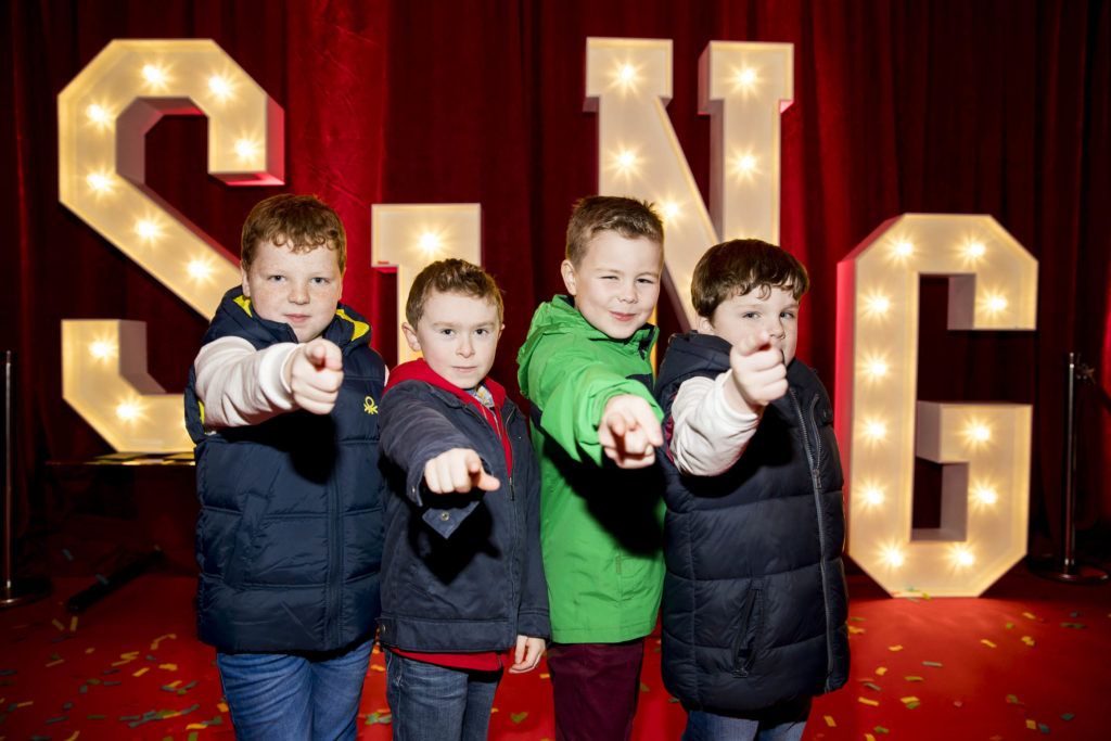 Aaron Glennon (7), Conor Hollorn (6), Rory Riordan (7), Alex Glennon (5) from Claregalway Co Galway pictured at the Irish premiere screening of Illumination's new animation film SING at the Savoy Cinema, Dublin. Picture Andres Poveda
