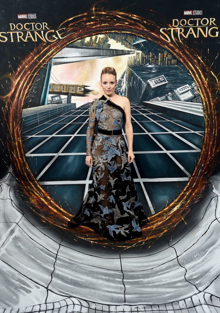 Rachel McAdams in front of the Doctor Strange inspired 3D Art at a fan screening, to celebrate the release of Marvel Studio's Doctor Strange at the Odeon Leicester Square, on October 24, 2016 in London, United Kingdom.  (Photo by Jeff Spicer/Getty Images for Disney)