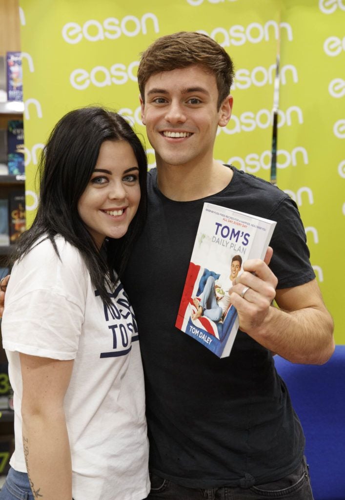 British Diving Olympian, Tom Daley, pictured with Kaitlin Leonard (17) from Sandyford in Eason Dundrum Town Centre where he was signing copies of his new book, Tom’s Daily Plan. Picture Andres Poveda