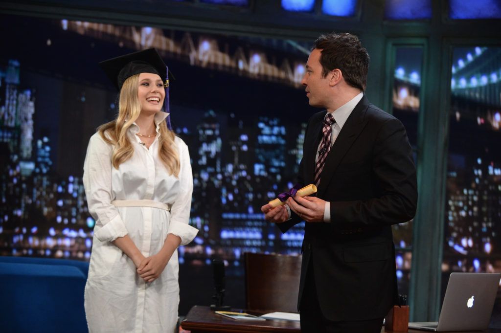 Elizabeth Olsen and Jimmy Fallon during a taping of "Late Night With Jimmy Fallon">> at Rockefeller Center on September 30, 2013 in New York City.  (Photo by Theo Wargo/Getty Images)