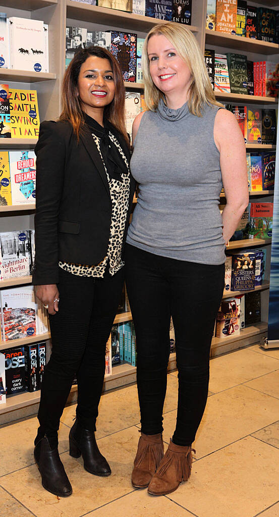 Meera Nataraja and Fiona O'Connell at the launch of Annmarie O'Connor's new book, The Happy Medium at Dubray Books Grafton Street Dublin (Picture Brian McEvoy).