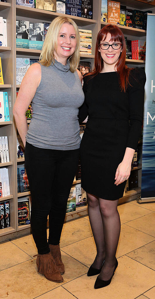 Fiona O'Connell and Aoife O'Carra at the launch of Annmarie O'Connor's new book, The Happy Medium at Dubray Books Grafton Street Dublin (Picture Brian McEvoy).