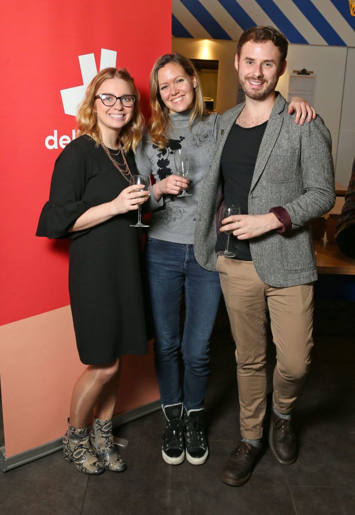 Pictured are Kayla Rowan, Veronika Martinakova and Joe Groves as model and award winning cookbook author Roz Purcell hosted a special culinary event last night, alongside the online food delivery service Deliveroo and Cocu Executive Chef, Emilia Rowan at Cocu on Hatch St upper, D1. Pic: Marc O'Sullivan