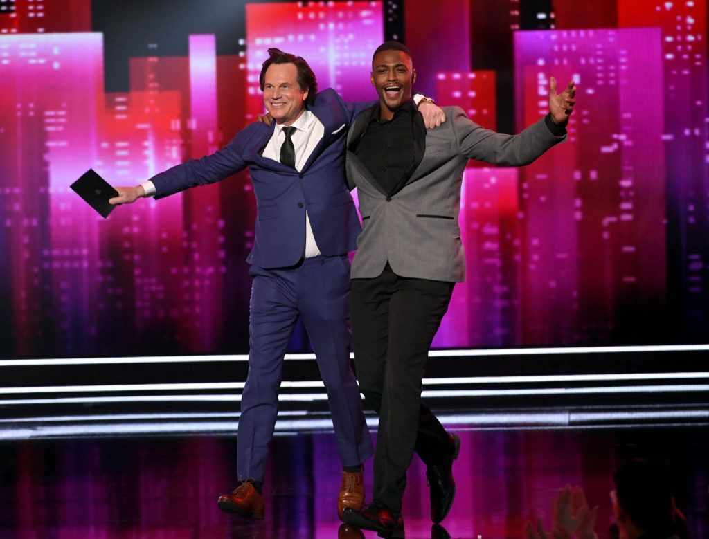 LOS ANGELES, CA - JANUARY 18:  Actors Bill Paxton (L) and Justin Cornwell speak onstage during the People's Choice Awards 2017 at Microsoft Theater on January 18, 2017 in Los Angeles, California.  (Photo by Kevin Winter/Getty Images)