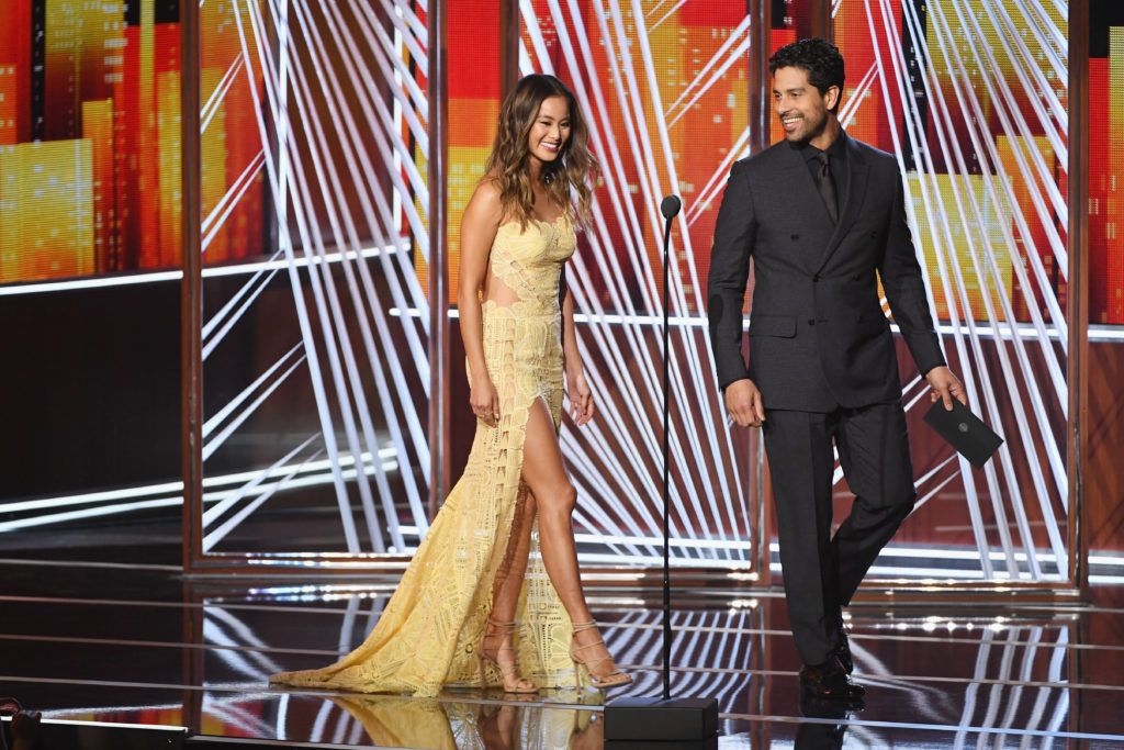 LOS ANGELES, CA - JANUARY 18:  Actors Jamie Chung and Adam Rodriguez speak onstage during the People's Choice Awards 2017 at Microsoft Theater on January 18, 2017 in Los Angeles, California.  (Photo by Kevin Winter/Getty Images)
