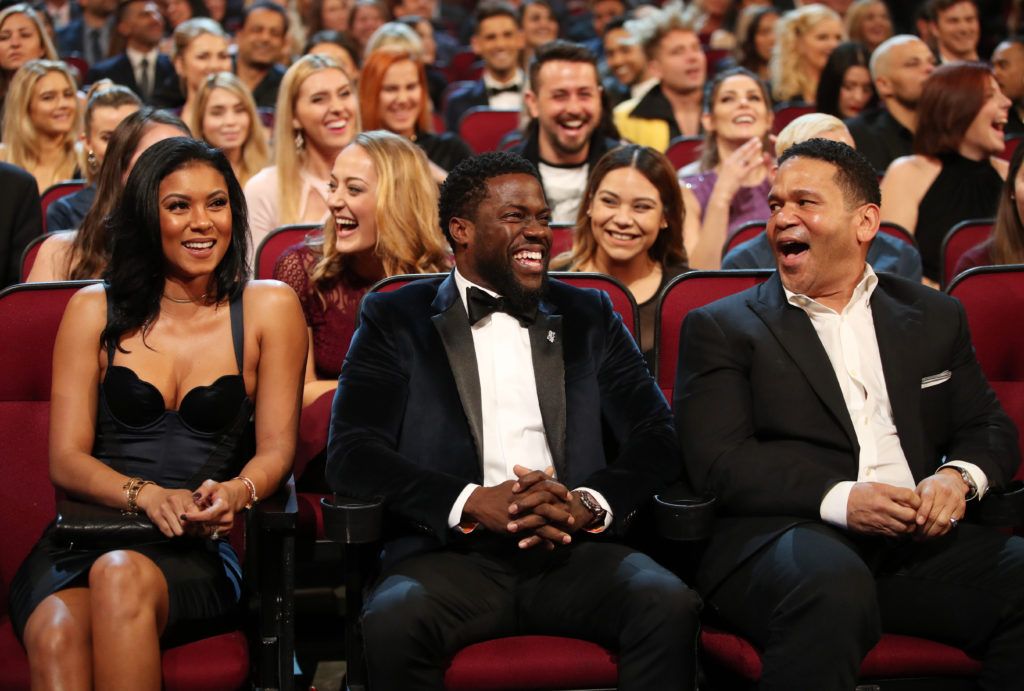 LOS ANGELES, CA - JANUARY 18:  (L-R) Eniko Parrish, actor Kevin Hart and Benny Medina attend the People's Choice Awards 2017 at Microsoft Theater on January 18, 2017 in Los Angeles, California.  (Photo by Christopher Polk/Getty Images for People's Choice Awards)