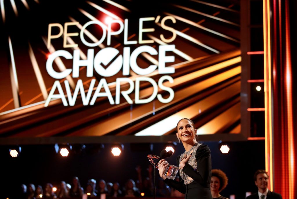 LOS ANGELES, CA - JANUARY 18:  Actress Jennifer Lopez accepts Favorite TV Crime Drama Actress for 'Shades of Blue' onstage during the People's Choice Awards 2017 at Microsoft Theater on January 18, 2017 in Los Angeles, California.  (Photo by Christopher Polk/Getty Images for People's Choice Awards)