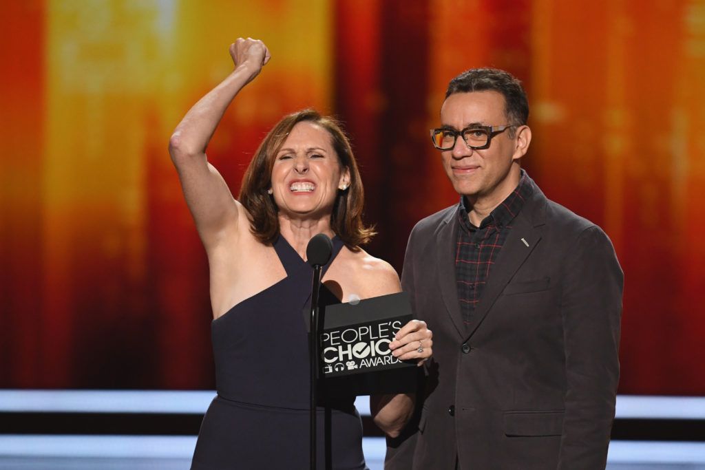 LOS ANGELES, CA - JANUARY 18:  Actors Molly Shannon (L) and Fred Armisen speak onstage during the People's Choice Awards 2017 at Microsoft Theater on January 18, 2017 in Los Angeles, California.  (Photo by Kevin Winter/Getty Images)
