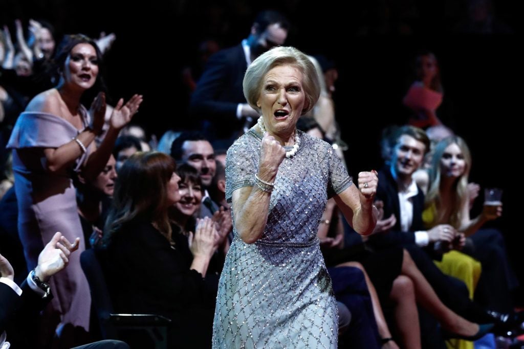 LONDON, ENGLAND - JANUARY 25: Mary Berry reacts to winning the Best TV Judge during the National Television Awards at The O2 Arena on January 25, 2017 in London, England.  (Photo by John Phillips/Getty Images)