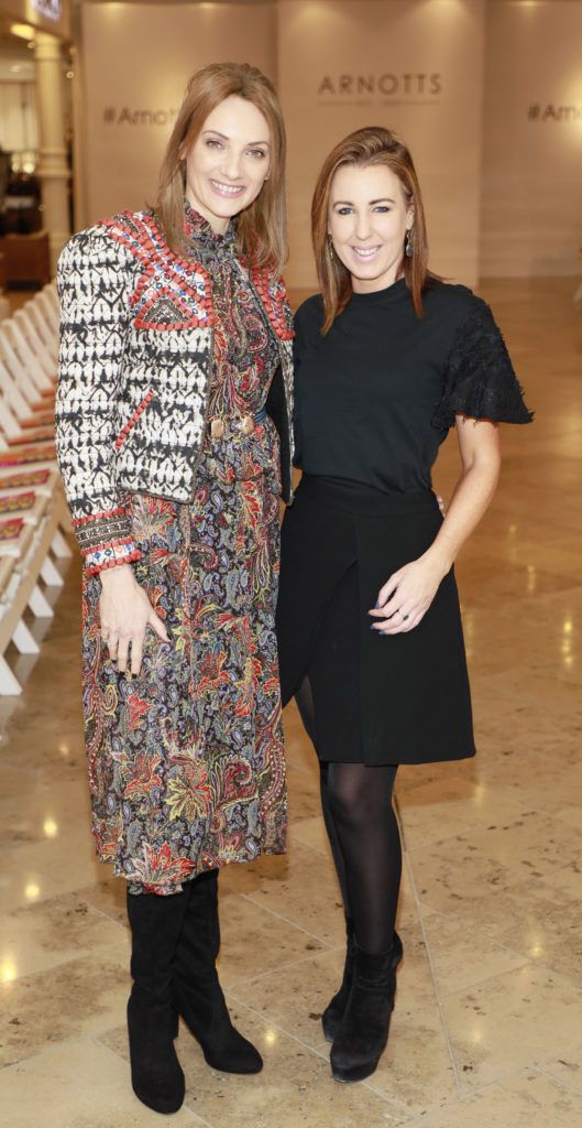 Ingrid Hoey and Clodagh Edwards at the launch of Arnotts Spring Summer 2017 womenswear collections in the Accessories Hall at Arnotts -photo Kieran Harnett