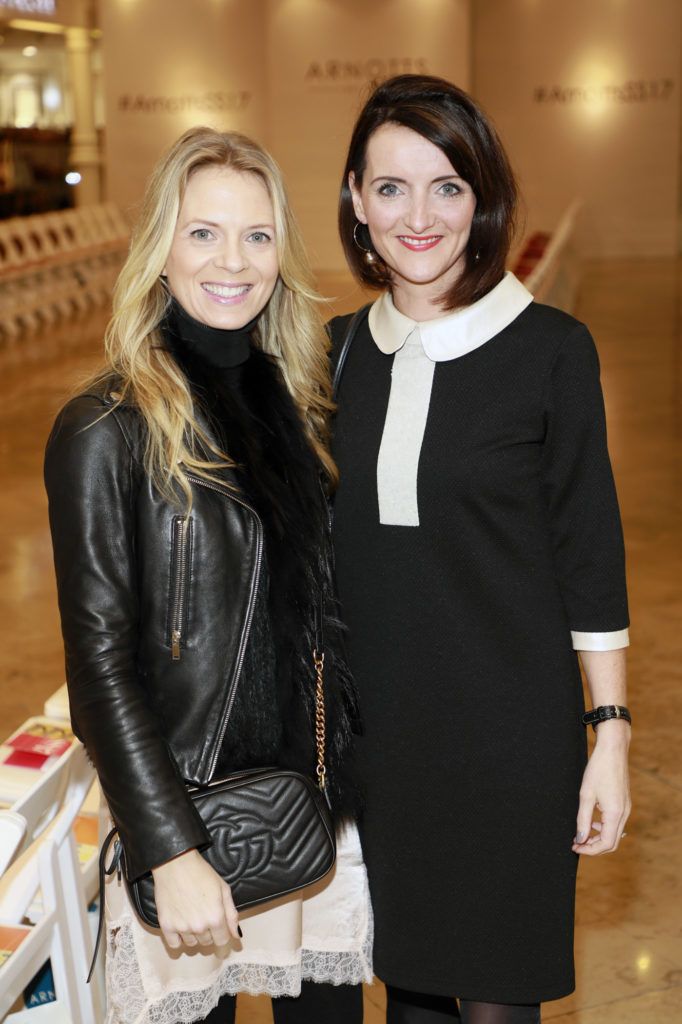 Lisa Woods and Fiona Heaney at the launch of Arnotts Spring Summer 2017 womenswear collections in the Accessories Hall at Arnotts -photo Kieran Harnett
