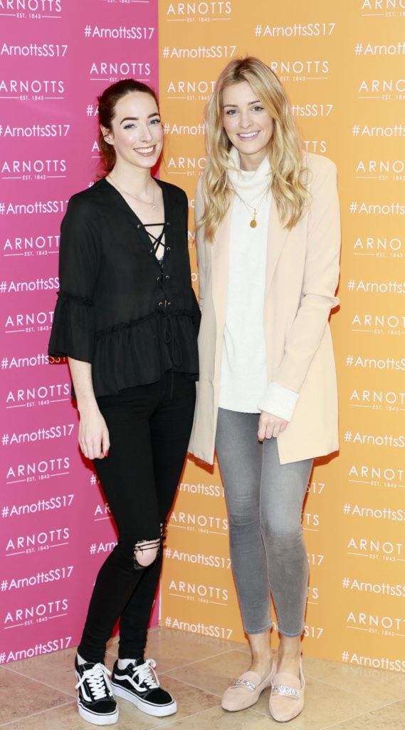 Ciara O'Doherty and Louise Cooney at the launch of Arnotts Spring Summer 2017 womenswear collections in the Accessories Hall at Arnotts -photo Kieran Harnett
