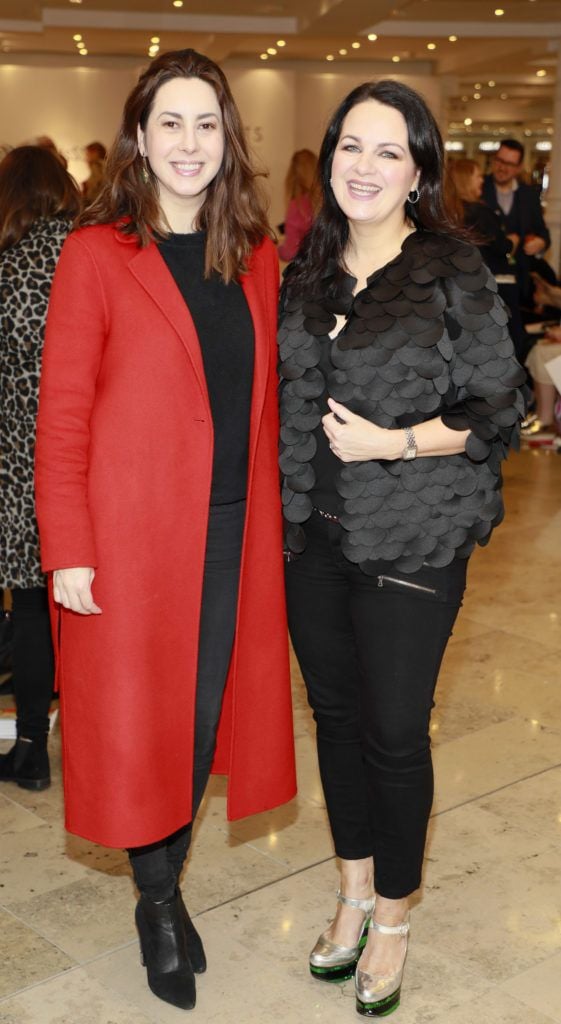 Elaine Prendeville and Triona McCarthy at the launch of Arnotts Spring Summer 2017 womenswear collections in the Accessories Hall at Arnotts -photo Kieran Harnett
