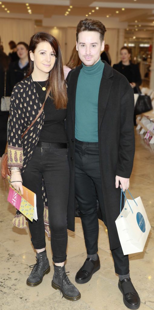 Grace Cahill and Brian Conway at the launch of Arnotts Spring Summer 2017 womenswear collections in the Accessories Hall at Arnotts -photo Kieran Harnett