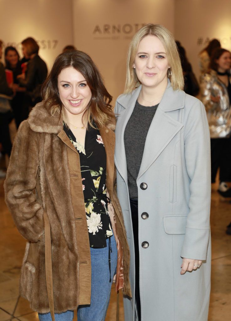 Niamh Devereux and Jen Stevens at the launch of Arnotts Spring Summer 2017 womenswear collections in the Accessories Hall at Arnotts -photo Kieran Harnett