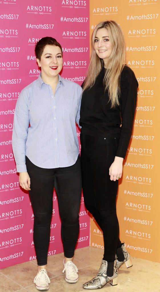 Rosemary MacCabe and Aoibhinn Mc Bride at the launch of Arnotts Spring Summer 2017 womenswear collections in the Accessories Hall at Arnotts -photo Kieran Harnett