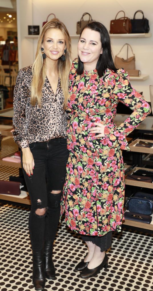 Ruth O'Neill and Corina Gaffey at the launch of Arnotts Spring Summer 2017 womenswear collections in the Accessories Hall at Arnotts -photo Kieran Harnett