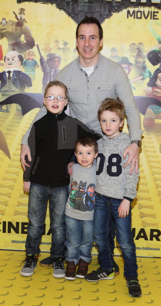 Daniel Harewood is pictured here with Jake Kinahan, Dylan Wall and Josh Kinahan at the Irish premiere screening of The Lego Batman Movie at the Odeon Point Village, Dublin (Picture: Brian McEvoy).