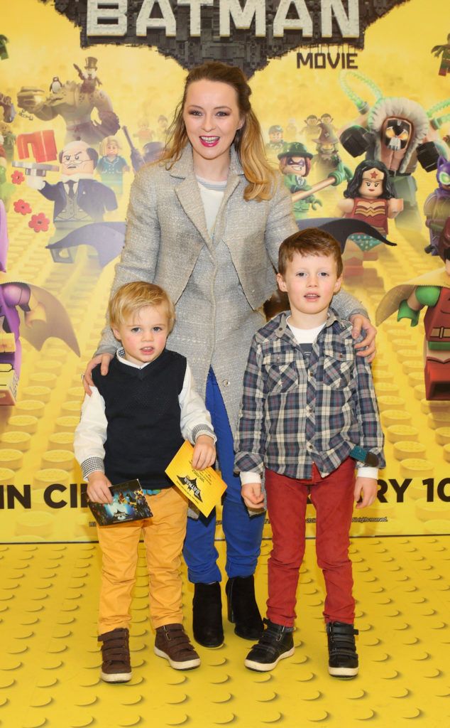 Roisin Tierney Crowe is pictured with Odhran O'Kelly and Sean O'Kelly at the Irish premiere screening of The Lego Batman Movie at the Odeon Point Village, Dublin (Picture: Brian McEvoy).