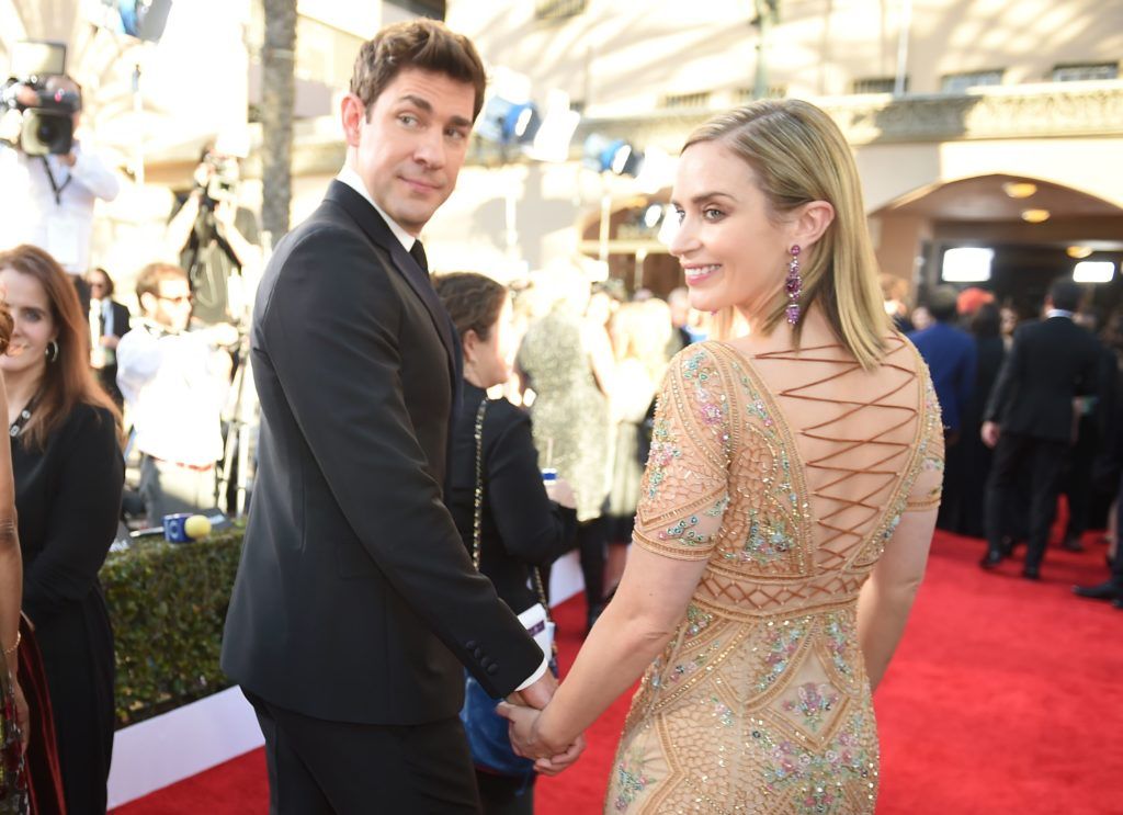 Actress Emily Blunt (R) and John Krasinski arrives for the 23rd Annual Screen Actors Guild Awards at the Shrine Exposition Center on January 29, 2017, in Los Angeles, California. (Photo ROBYN BECK/AFP/Getty Images)