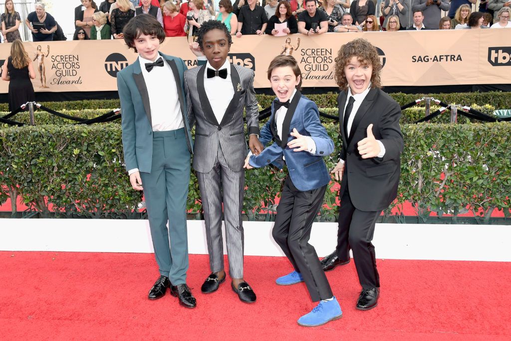 LOS ANGELES, CA - JANUARY 29:  (L-R) Actors Finn Wolfhard, Caleb McLaughlin, Noah Schnapp, and Gaten Matarazzo attend The 23rd Annual Screen Actors Guild Awards at The Shrine Auditorium on January 29, 2017 in Los Angeles, California. 26592_008  (Photo by Frazer Harrison/Getty Images)