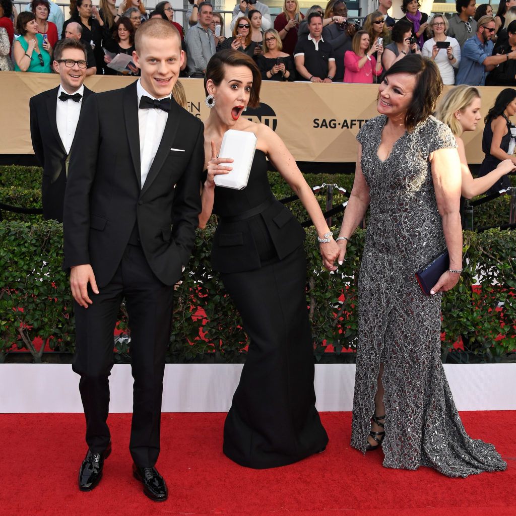 LOS ANGELES, CA - JANUARY 29:  Actors Lucas Hedges, Sarah Paulson and Marcia Clark attend The 23rd Annual Screen Actors Guild Awards at The Shrine Auditorium on January 29, 2017 in Los Angeles, California. 26592_008  (Photo by Frazer Harrison/Getty Images)