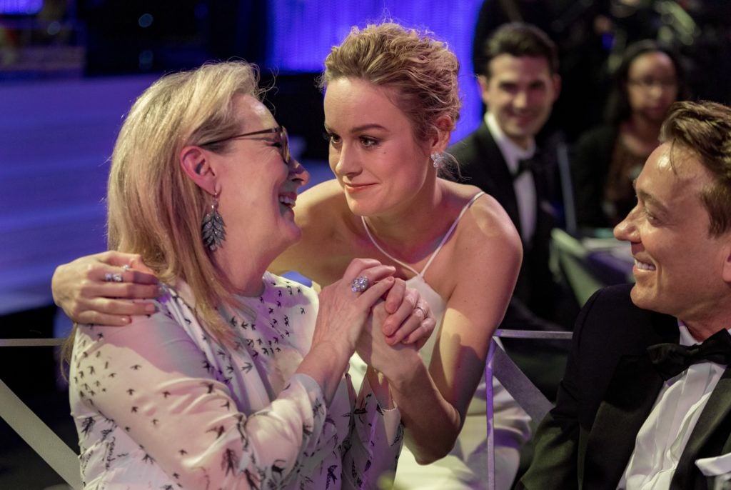 LOS ANGELES, CA - JANUARY 29:  Actors Meryl Streep (L) and Brie Larson attend The 23rd Annual Screen Actors Guild Awards at The Shrine Auditorium on January 29, 2017 in Los Angeles, California. 26592_012  (Photo by Christopher Polk/Getty Images for TNT)