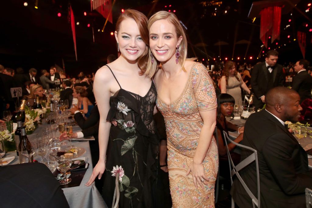 LOS ANGELES, CA - JANUARY 29:  Actors Emma Stone and Emily Blunt during The 23rd Annual Screen Actors Guild Awards at The Shrine Auditorium on January 29, 2017 in Los Angeles, California. 26592_012  (Photo by Christopher Polk/Getty Images for TNT)