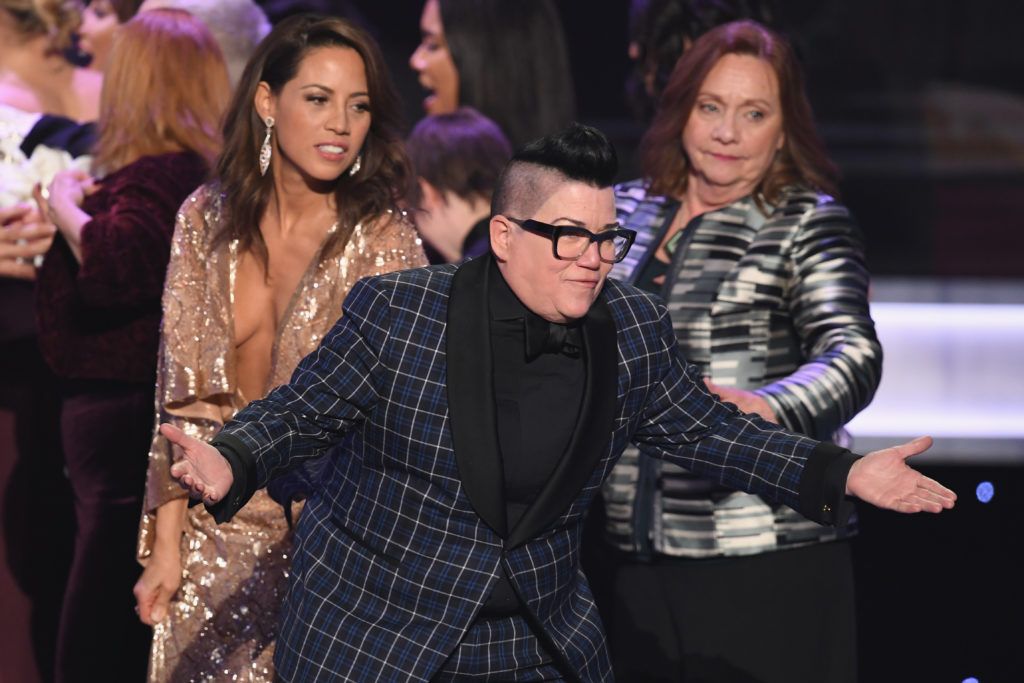 LOS ANGELES, CA - JANUARY 29:  Actor Lea DeLaria of 'Orange Is the New Black' accepts Outstanding Performance by an Ensemble in a Comedy Series onstage during The 23rd Annual Screen Actors Guild Awards at The Shrine Auditorium on January 29, 2017 in Los Angeles, California. 26592_014  (Photo by Kevin Winter/Getty Images )