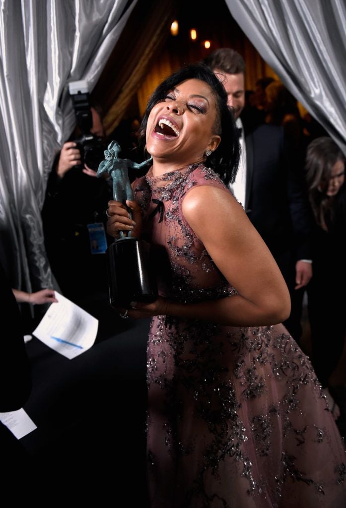 LOS ANGELES, CA - JANUARY 29:  Actor Taraji P. Henson, co-recipient of the Outstanding Performance by a Cast in a Motion Picture award for 'Hidden Figures,' poses in the press room during The 23rd Annual Screen Actors Guild Awards at The Shrine Auditorium on January 29, 2017 in Los Angeles, California. 26592_017  (Photo by Matt Winkelmeyer/Getty Images for TNT)