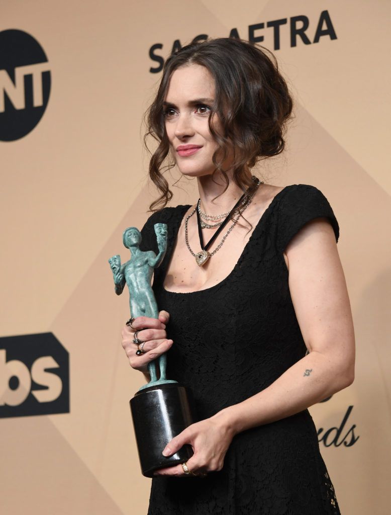 LOS ANGELES, CA - JANUARY 29:  Actor Winona Ryder, co-recipient of the Outstanding Performance by an Ensemble in a Drama Series award for 'Stranger Things,' poses in the press room during the 23rd Annual Screen Actors Guild Awards at The Shrine Expo Hall on January 29, 2017 in Los Angeles, California.  (Photo by Alberto E. Rodriguez/Getty Images)