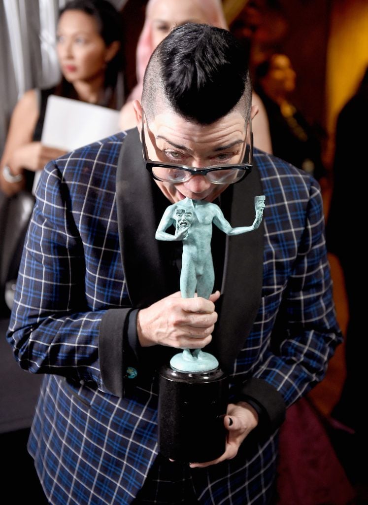LOS ANGELES, CA - JANUARY 29:  Actor Lea DeLaria, winner of the Outstanding Ensemble in a Comedy Series award for 'Orange Is the New Black,' poses in the press room during The 23rd Annual Screen Actors Guild Awards at The Shrine Auditorium on January 29, 2017 in Los Angeles, California. 26592_017  (Photo by Matt Winkelmeyer/Getty Images for TNT)
