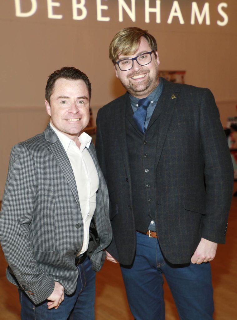 Sean Montague and Brendan Marc Scully at the Debenhams 2017 Spring Summer Showcase at the Pillar Room-photo Kieran Harnett