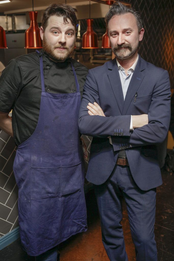 Sam Carey Chief Chef and Giovanni Viscardi co-owner at the launch night of Bagots Hutton Restaurant at 6 Upper Ormond Quay, Dublin. Photo by Daragh McDonagh