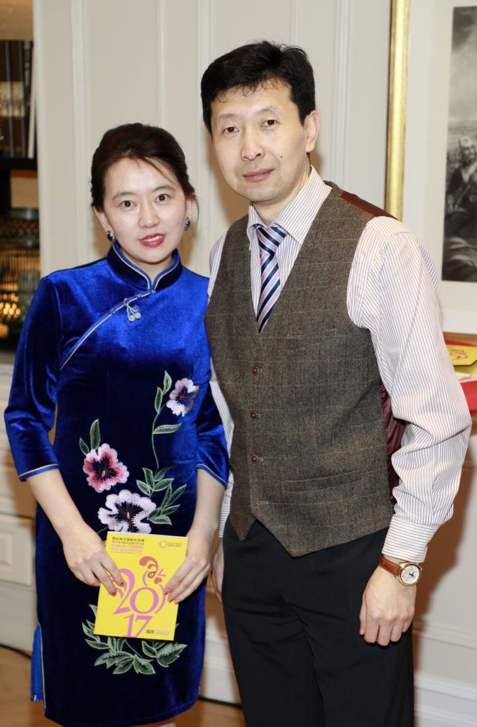 Cindy Quo and Yuyang Wang at the launch of A celebration of Irish icons - Past and Present by Korean Chinese visual artist, Jin Yong, in Kildare Village as part of the Dublin Chinese New Year celebrations. Photo Kieran Harnett