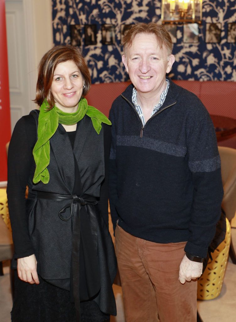 Aimee Van Wylick and Ray Yeates at the launch of A celebration of Irish icons - Past and Present by Korean Chinese visual artist, Jin Yong, in Kildare Village as part of the Dublin Chinese New Year celebrations. Photo Kieran Harnett