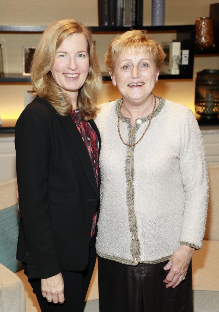 Alison Johnston and Freda O'Connell at the launch of A celebration of Irish icons - Past and Present by Korean Chinese visual artist, Jin Yong, in Kildare Village as part of the Dublin Chinese New Year celebrations. Photo Kieran Harnett
